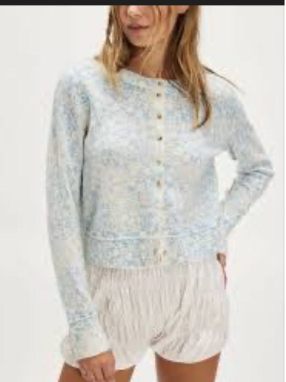 Free People Nocturnal Cashmere Cardigan Sweater Blue White Sea Shell